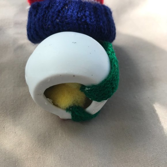 Snow Bells Vintage Ornament Snowman bell with candy cane, knit scarf, and hat - Picture 4 of 7